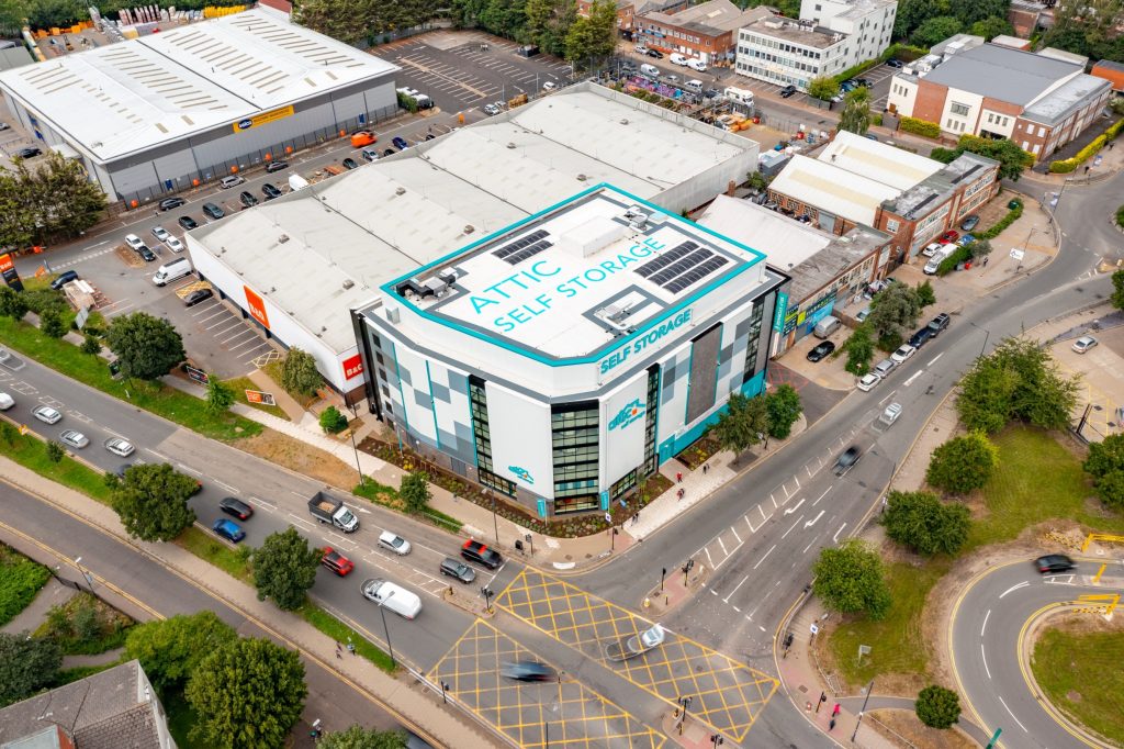 drone shot of storage facility