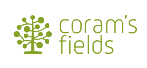 Green logo with a tree and the text "Coram's Fields" on a gray background.