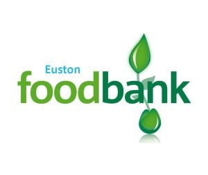 Euston Food Bank charity logo with a leaf.
